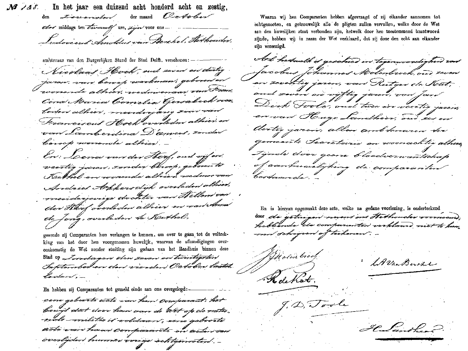 18681007 huw akte Nicolaas Hoek - Lena vd Werf